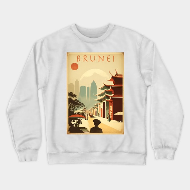 Brunei Streetscape Vintage Travel Art Poster Crewneck Sweatshirt by OldTravelArt